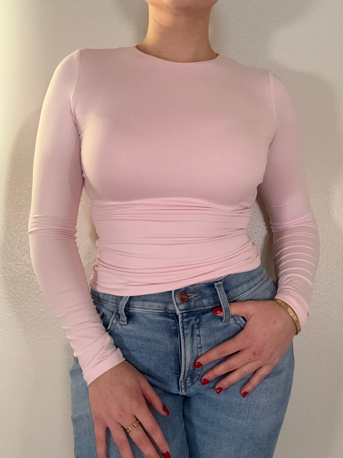 Essential Round Neck Long Sleeve Top - Pink