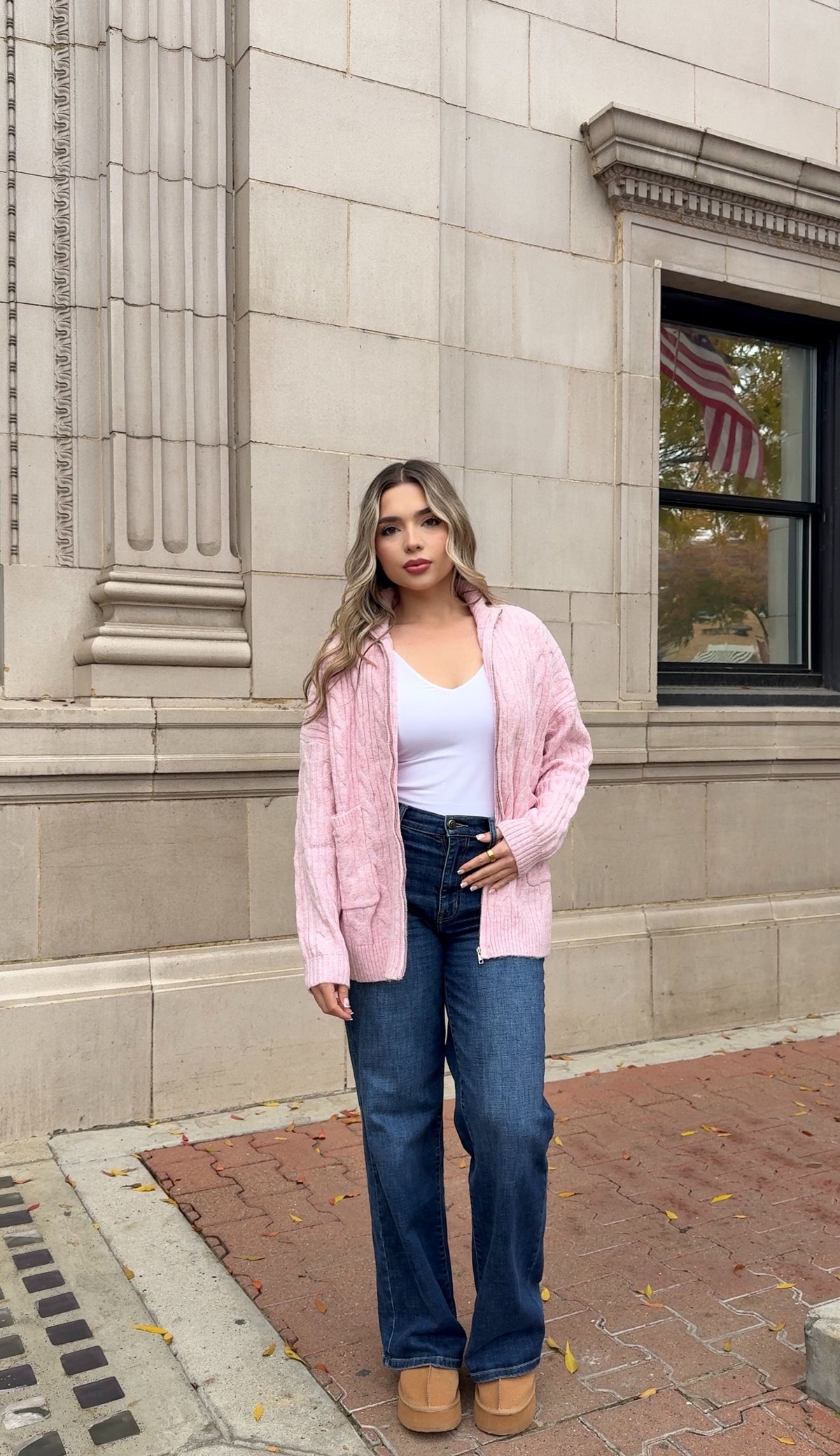 Sugar Knit Cable Sweater Zip Jacket