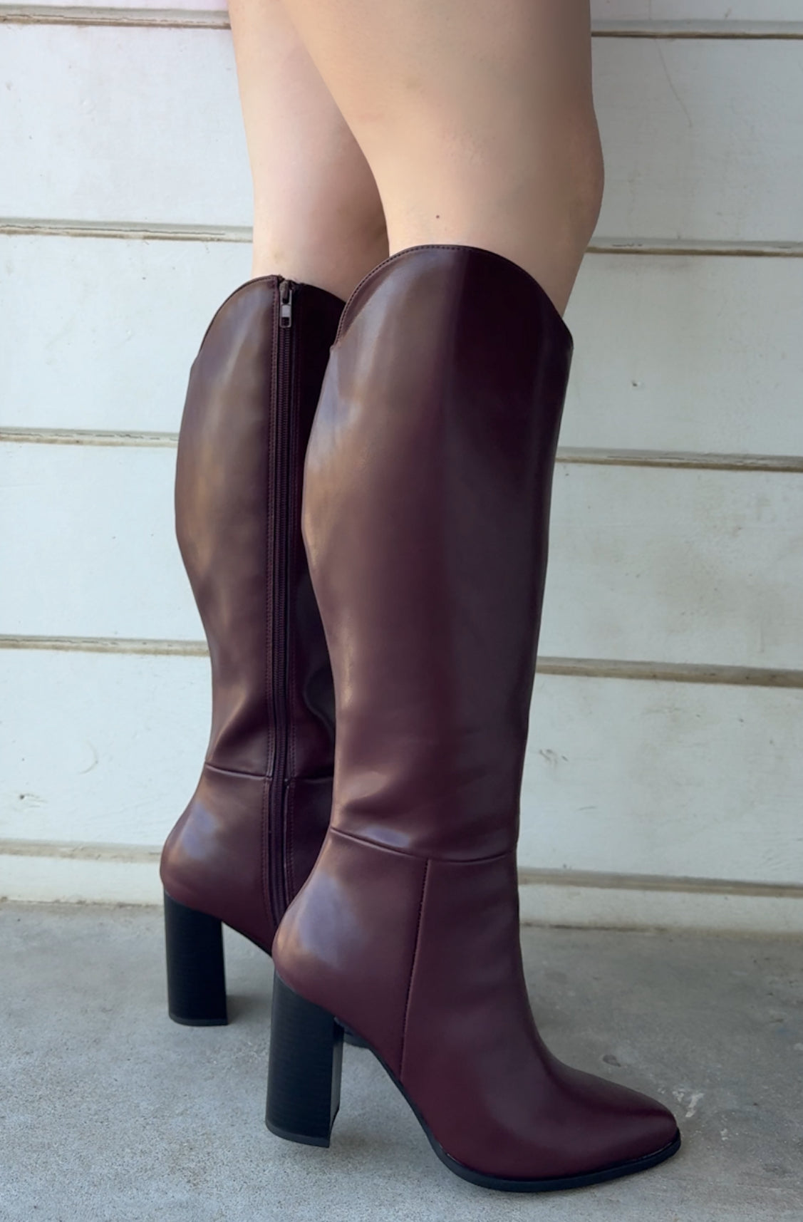 Kristen Knee High Heel Boot - Wine