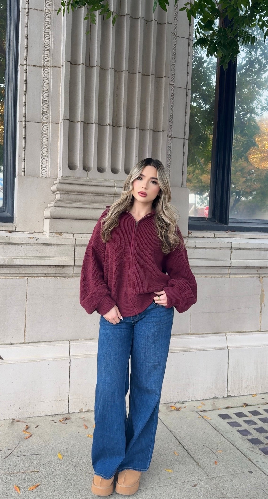 Cozy Mornings Knit Oversized Sweater - Burgundy