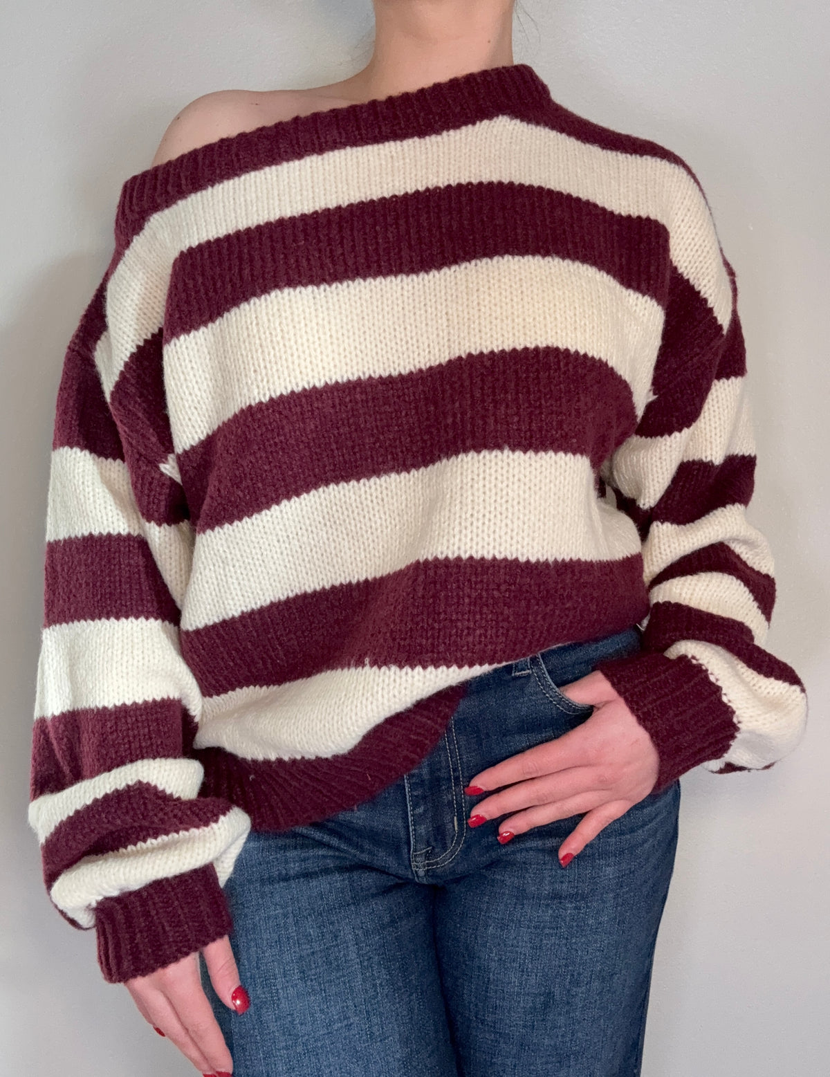 Off The Shoulder Knit - Burgundy