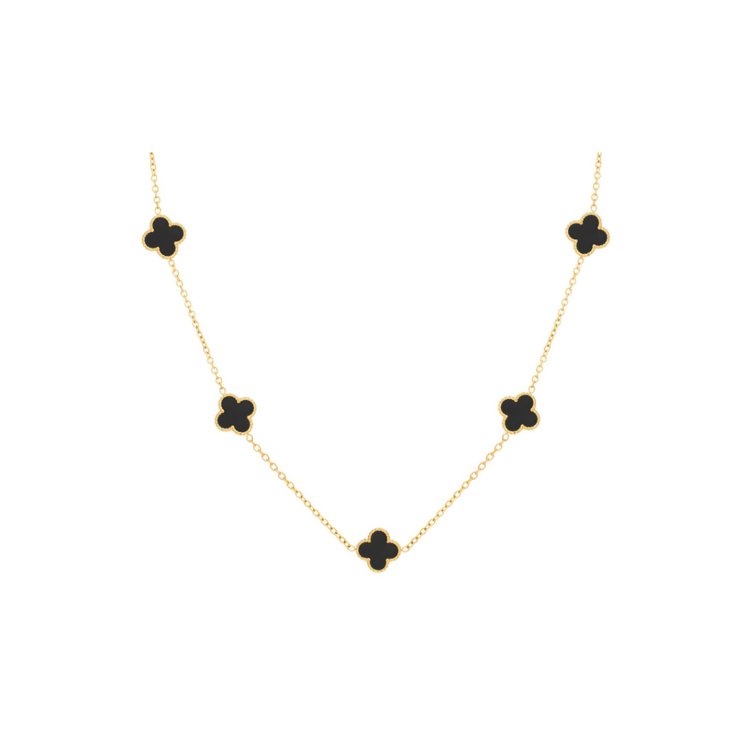 Stainless Steal Clover Necklace - Black