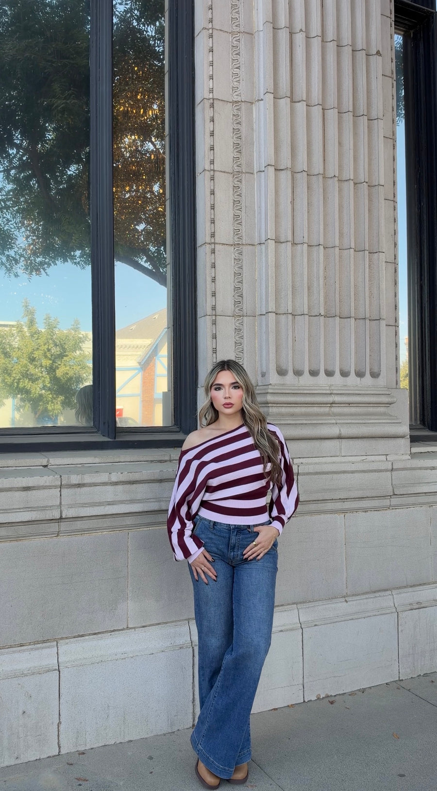 Stripe Affection Off The Shoulder Knit Top